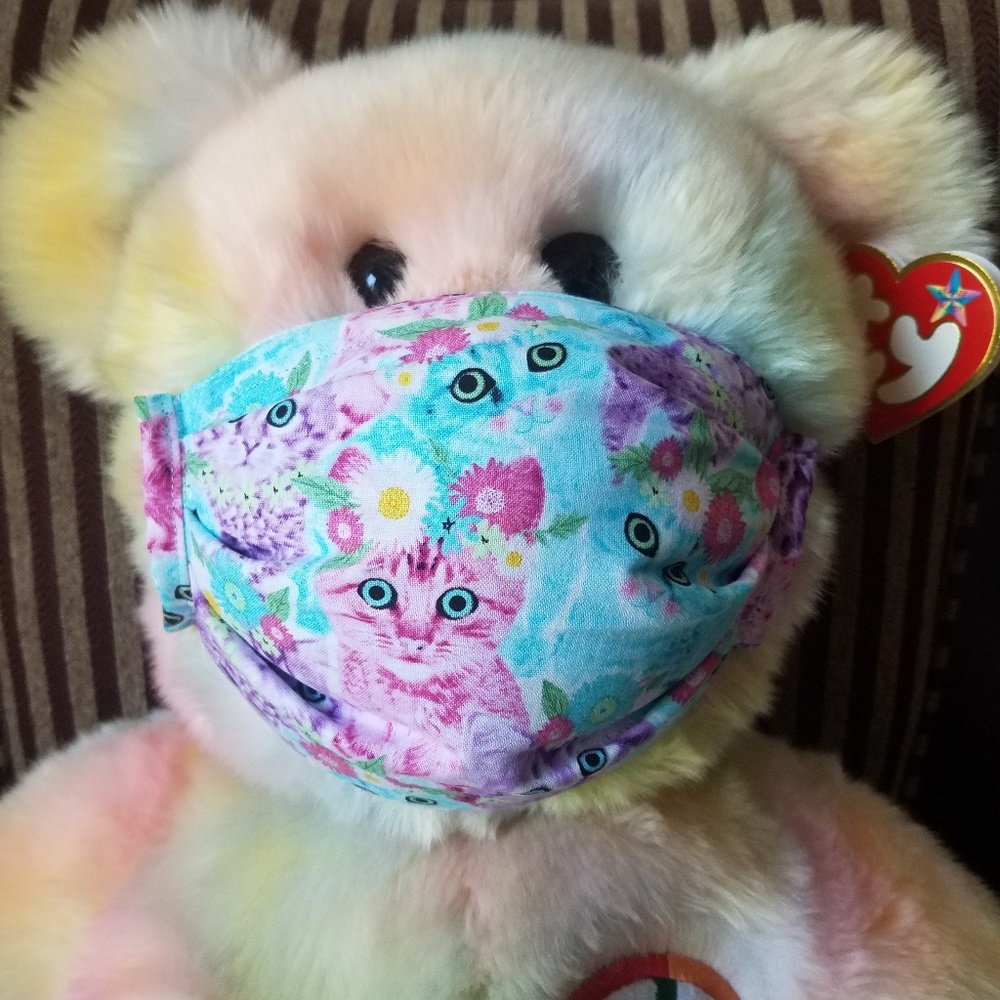 Pastel Pretty Kitty Cat Face Mask 2 Layer w/Pocket